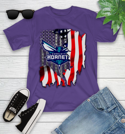 Charlotte Hornets NBA Basketball American Flag Youth T-Shirt - Image 4