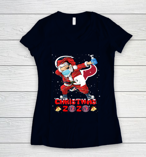 Houston Texans Funny Santa Claus Dabbing Christmas 2020 NFL Women's V-Neck T-Shirt 2