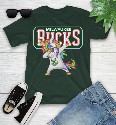 Milwaukee Bucks NBA Basketball Funny Unicorn Dabbing Sports Youth T-Shirt 5