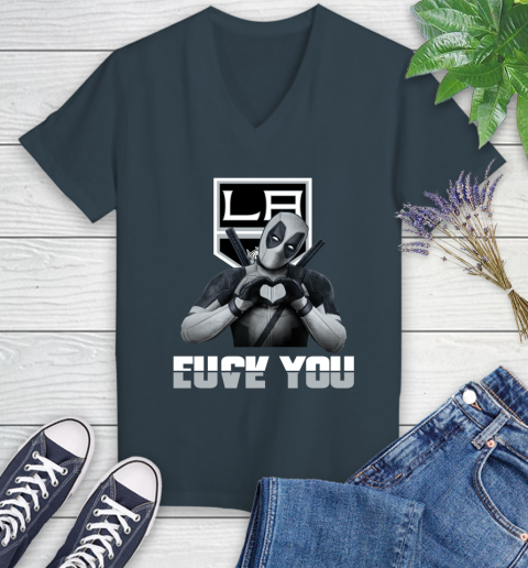 NHL Los Angeles Kings Deadpool Love You Fuck You Hockey Sports Women's V-Neck T-Shirt 8
