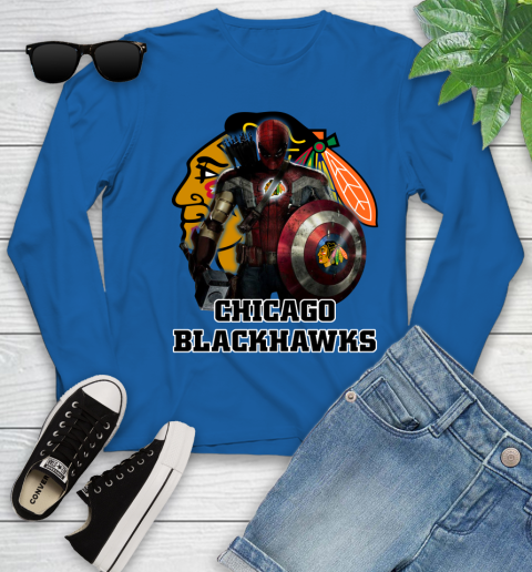 NHL Captain America Thor Spider Man Hawkeye Avengers Endgame Hockey Chicago Blackhawks Youth Long Sleeve 9