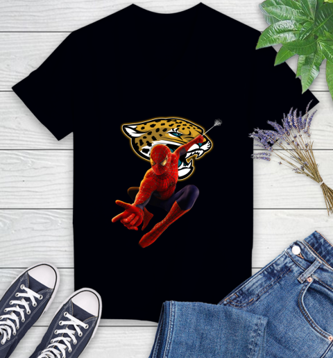 NFL Spider Man Avengers Endgame Football Jacksonville Jaguars Women's V-Neck T-Shirt 2