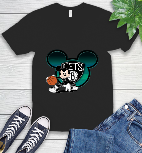 NBA Brooklyn Nets Mickey Mouse Disney Basketball V-Neck T-Shirt 2