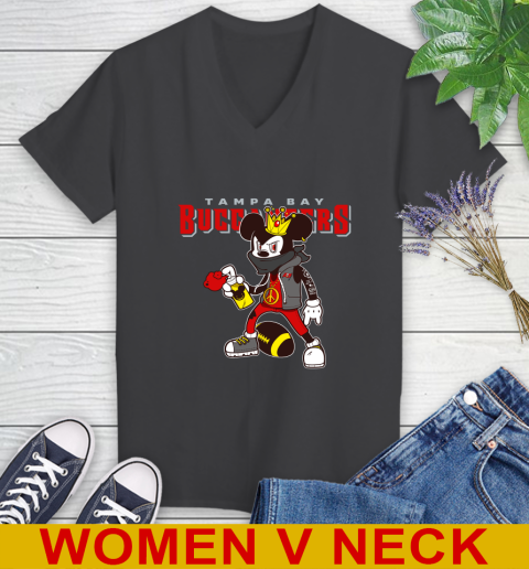 Tampa Bay Buccaneers NFL Football Mickey Peace Sign Sports Women's V-Neck T-Shirt 9