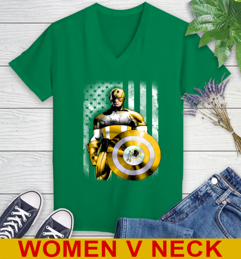 Washington Redskins NFL Football Captain America Marvel Avengers American Flag Shirt Women's V-Neck T-Shirt 5