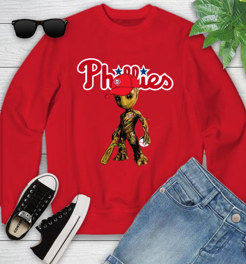 MLB Philadelphia Phillies Groot Guardians Of The Galaxy Baseball Youth Sweatshirt 9
