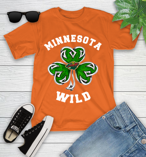NHL Minnesota Wild Three Leaf Clover St Patrick's Day Hockey Sports Youth T-Shirt 9