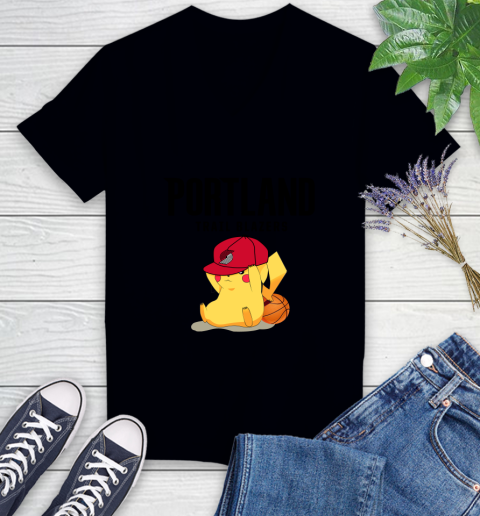NBA Pikachu Basketball Sports Portland Trail Blazers Women's V-Neck T-Shirt 2