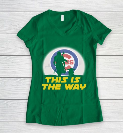 Chicago Cubs MLB Baseball Star Wars Yoda And Mandalorian This Is The Way  Women's V-Neck T-Shirt