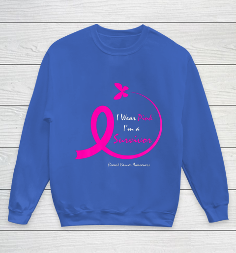Womens Butterfly I Wear Pink I m A Survivor Breast Cancer Awareness Youth Sweatshirt 6