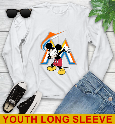 Miami Marlins MLB Baseball Dabbing Mickey Disney Sports Youth Long Sleeve