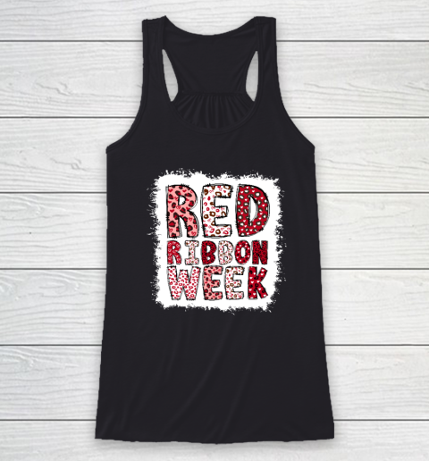 Bleached Red Ribbon Week Leopard We Wear Red For Awareness Racerback Tank