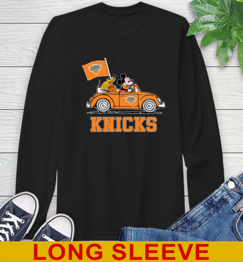 NBA Basketball New York Knicks Pluto Mickey Driving Disney Shirt Long Sleeve T-Shirt 2