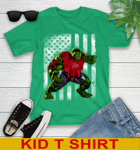 Atlanta Braves Hulk Marvel Avengers MLB Baseball American Flag Youth T-Shirt 7