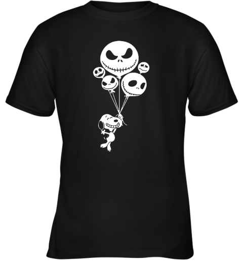 Snoopy Flying Up With Jack Skellington Balloons Youth T-Shirt