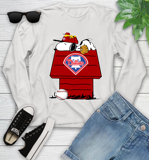 MLB Philadelphia Phillies Snoopy Woodstock The Peanuts Movie Baseball T Shirt_000 Youth Long Sleeve