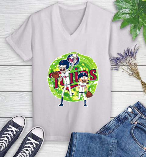 MLB Minnesota Twins Rick And Morty Baseball Sports Women's V-Neck T-Shirt