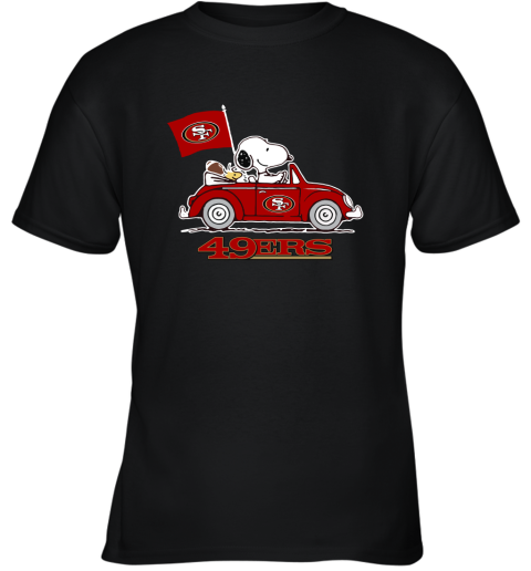 Snoopy And Woodstock Ride The San Francisco 49ers Car NFL Youth T-Shirt