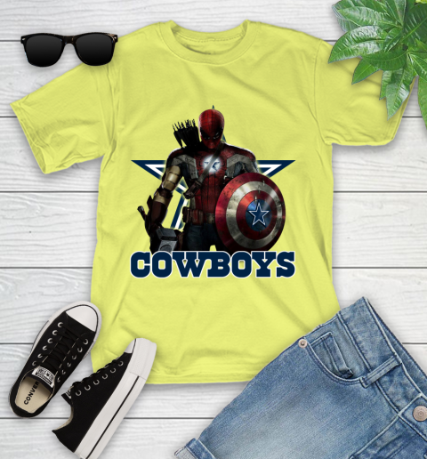 NFL Captain America Thor Spider Man Hawkeye Avengers Endgame Football Dallas Cowboys Youth T-Shirt 8