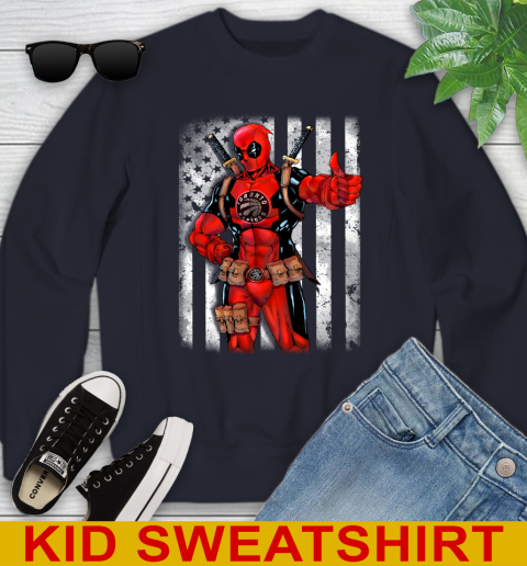 NBA Basketball Toronto Raptors Deadpool American Flag Shirt Youth Sweatshirt 2
