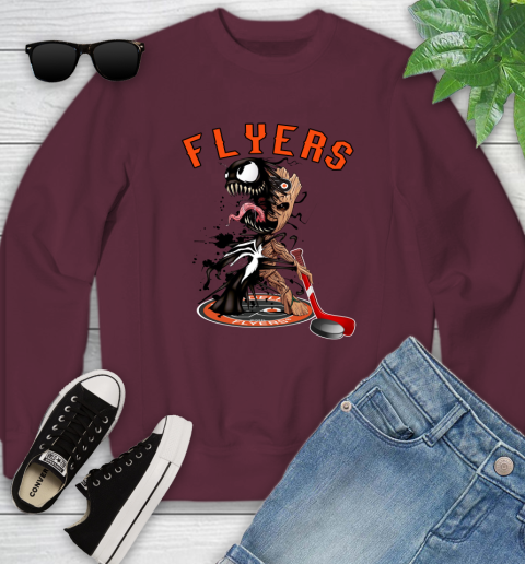 NHL Philadelphia Flyers Hockey Venom Groot Guardians Of The Galaxy Youth Sweatshirt Tee For Sports