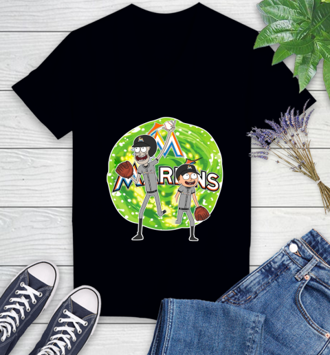 MLB Miami Marlins Rick And Morty Baseball Sports Women's V-Neck T-Shirt 2