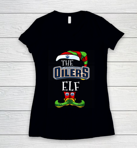 Edmonton Oilers Christmas ELF Funny NHL Women's V-Neck T-Shirt