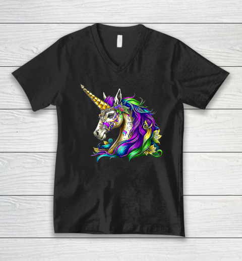 Happy Mardi Gras Unicorn V-Neck T-Shirt