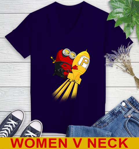 MLB Baseball Pittsburgh Pirates Deadpool Minion Marvel Shirt Women's V-Neck T-Shirt 3