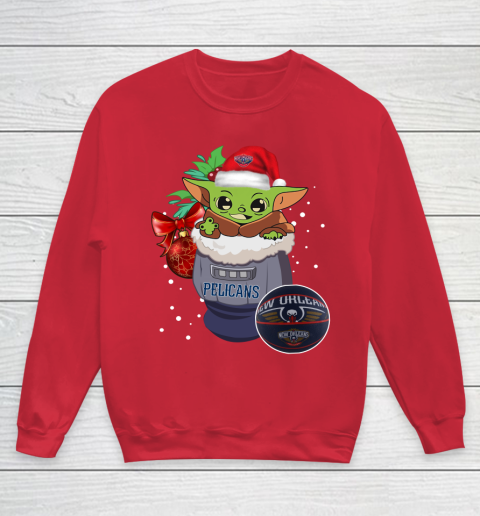 New Orleans Pelicans Christmas Baby Yoda Star Wars Funny Happy NBA Youth Sweatshirt 9