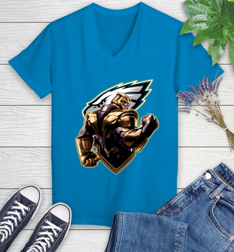 NFL Thanos Avengers Endgame Football Sports Philadelphia Eagles Women's V-Neck T-Shirt 7