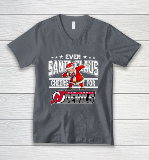 New Jersey Devils Even Santa Claus Cheers For Christmas NHL V-Neck T-Shirt 4
