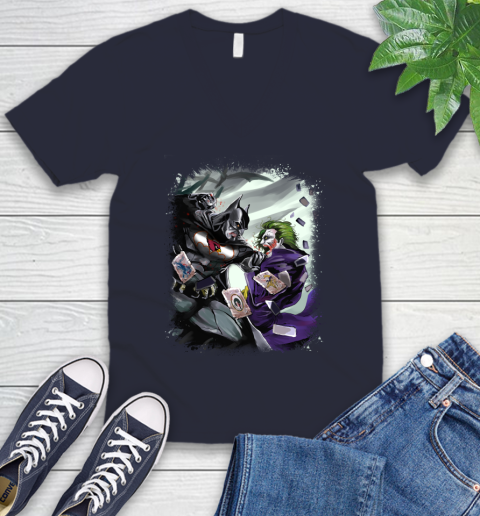 Arizona Cardinals NFL Football Batman Fighting Joker DC Comics V-Neck T-Shirt 3