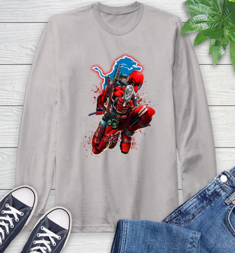 NFL Deadpool Marvel Comics Sports Football Detroit Lions Long Sleeve T-Shirt 12