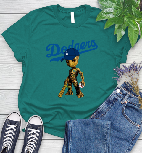 MLB Los Angeles Dodgers Groot Guardians Of The Galaxy Baseball Women's T-Shirt 12