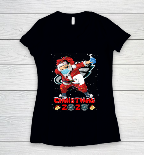 Philadelphia Eagles Funny Santa Claus Dabbing Christmas 2020 NFL Women's V-Neck T-Shirt