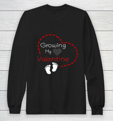 Womens Growing My Valentine Pregnancy Announcement Long Sleeve T-Shirt