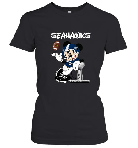 Mickey Seahawks Taking The Super Bowl Trophy Football Women's T-Shirt