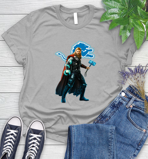 NFL Thor Avengers Endgame Football Detroit Lions Women's T-Shirt 5