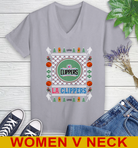LA Clippers Merry Christmas NBA Basketball Loyal Fan Women's V-Neck T-Shirt 4