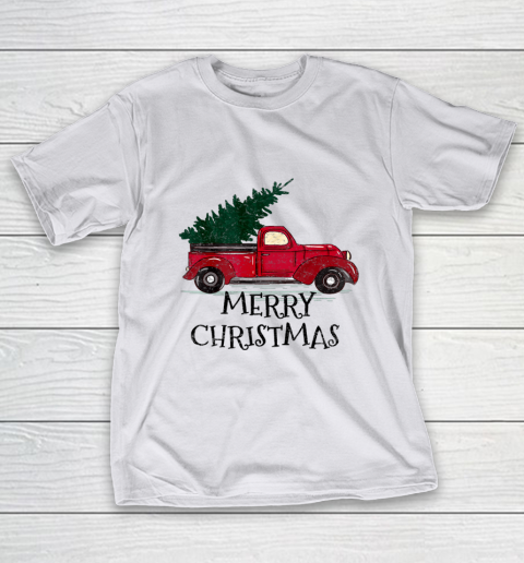 Vintage Red Truck With Merry Christmas Tree T-Shirt 9