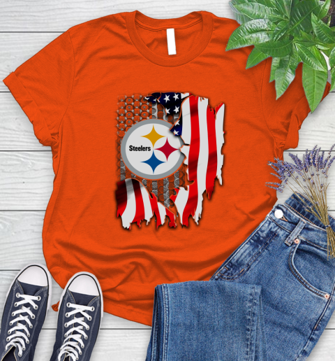 Pittsburgh Steelers NFL Football American Flag Women's T-Shirt 3
