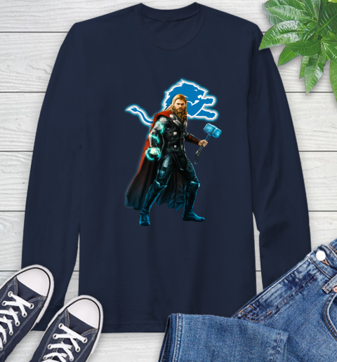 NFL Thor Avengers Endgame Football Detroit Lions Long Sleeve T-Shirt 4