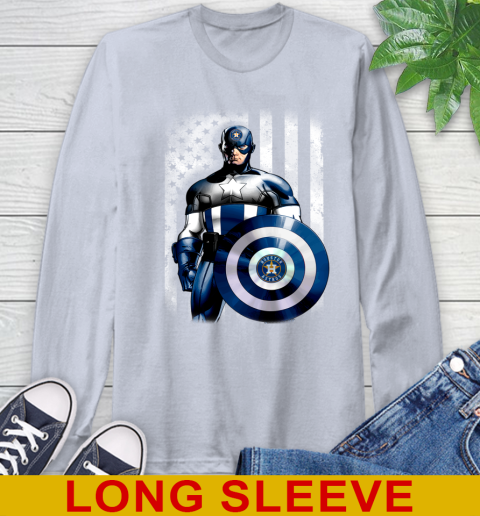 Houston Astros MLB Baseball Captain America Marvel Avengers American Flag Shirt Long Sleeve T-Shirt 6