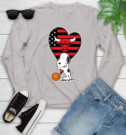 Chicago Bulls NBA Basketball The Peanuts Movie Adorable Snoopy Youth Long Sleeve 12