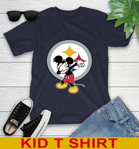 Pittsburgh Steelers NFL Football Dabbing Mickey Disney Sports Youth T-Shirt 3