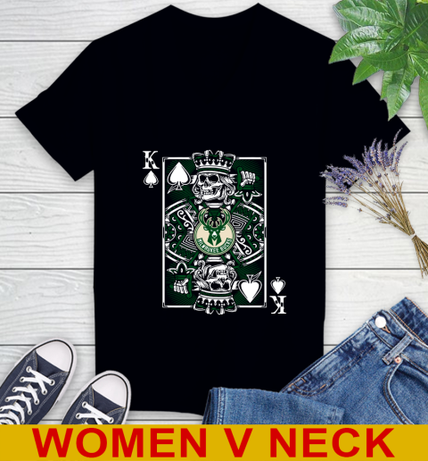 Milwaukee Bucks NBA Basketball The King Of Spades Death Cards Shirt Women's V-Neck T-Shirt