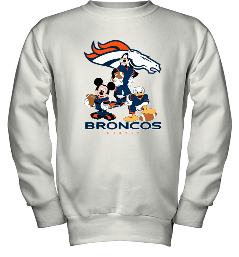 Mickey Donald Goofy The Three Denver Broncos Football Youth Sweatshirt