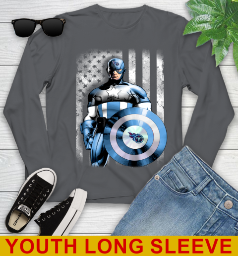 Tennessee Titans NFL Football Captain America Marvel Avengers American Flag Shirt Youth Long Sleeve 9