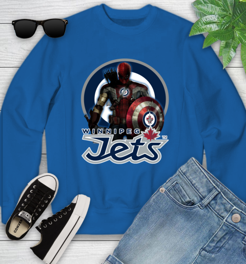 NHL Captain America Thor Spider Man Hawkeye Avengers Endgame Hockey Winnipeg Jets Youth Sweatshirt 8